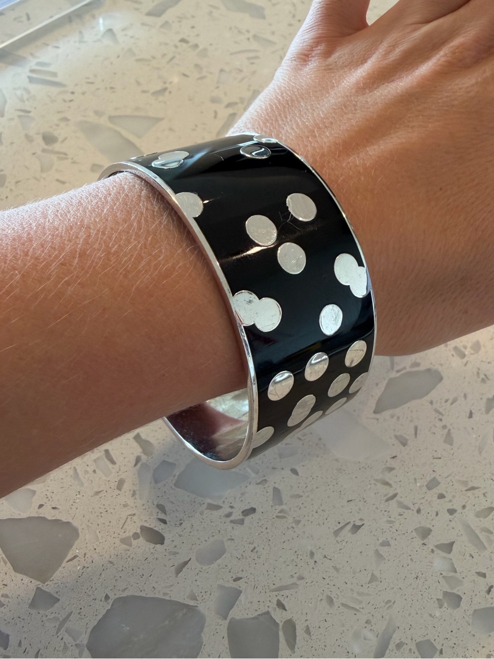 Kate spade - Black and Silver Polka Dot Wide Bangle Bracelet